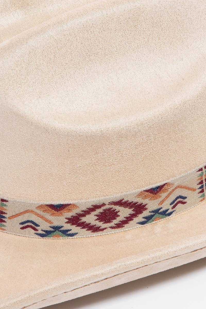 Boho Embroidered Strap Faux Suede Cowboy Hat