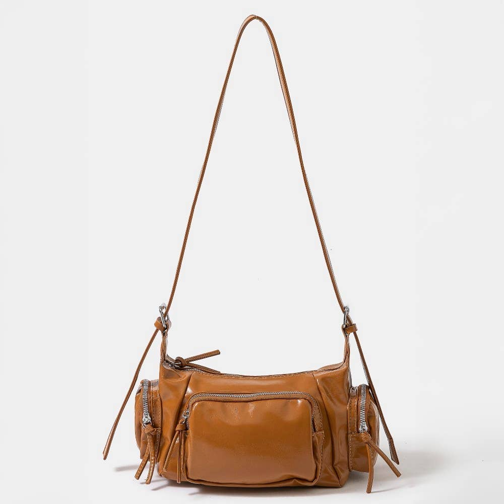 Glossy Leather Multi Pocket Hand Bag