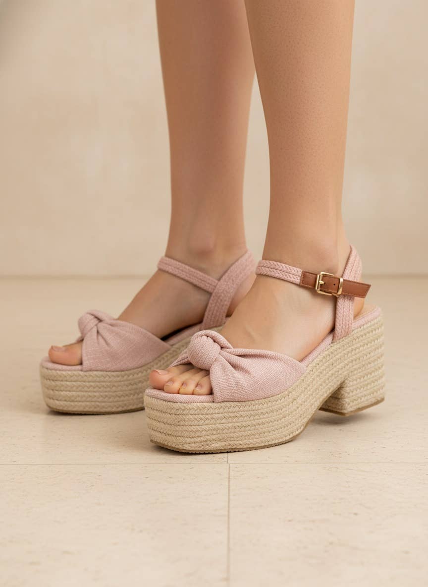 PALMER Bow Knot Platform Espadrille Sandals Ankle Strap Wedg