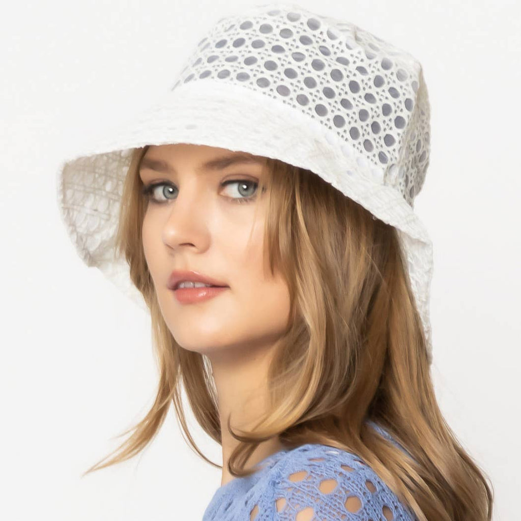 Solid Mesh Eyelet Bucket Hat