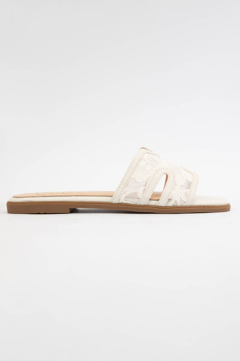 BRITNEY Lace Mesh Sandals  H-Cutout Square Toe Slides