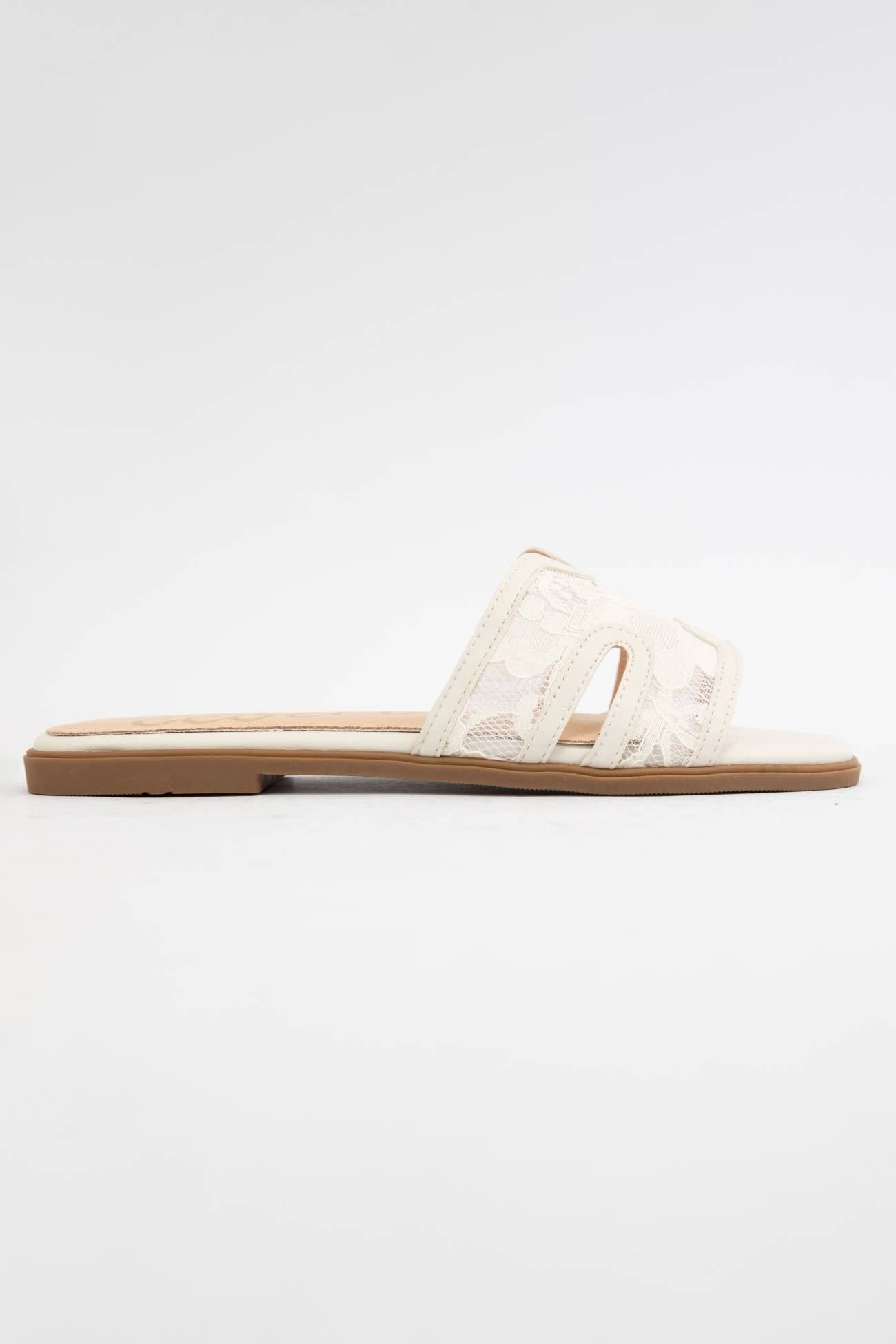 BRITNEY Lace Mesh Sandals  H-Cutout Square Toe Slides