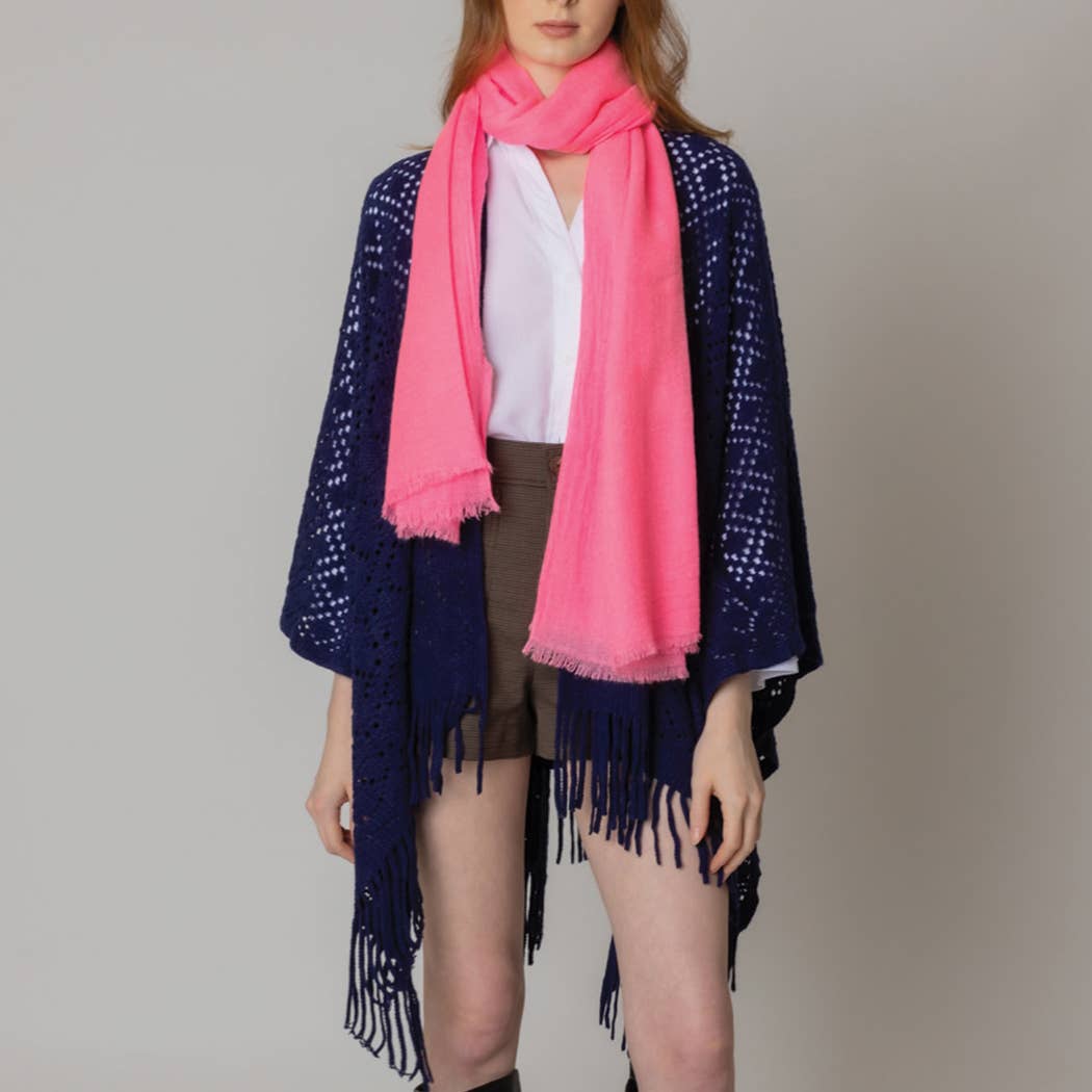 Solid Color Crochet Ruana with Fringes