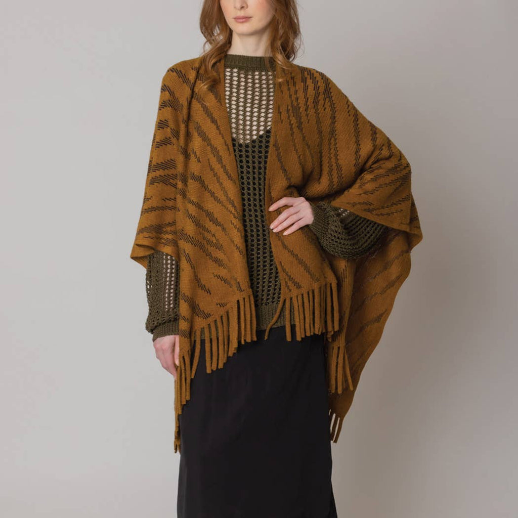 Zebra Crochet Ruana with Fringes