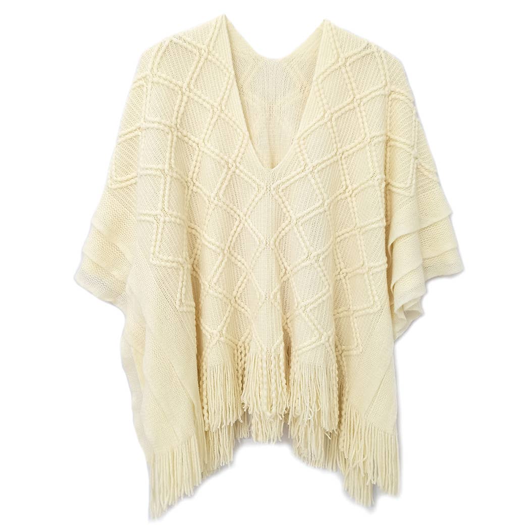 Crochet Patterned Poncho with Fringes