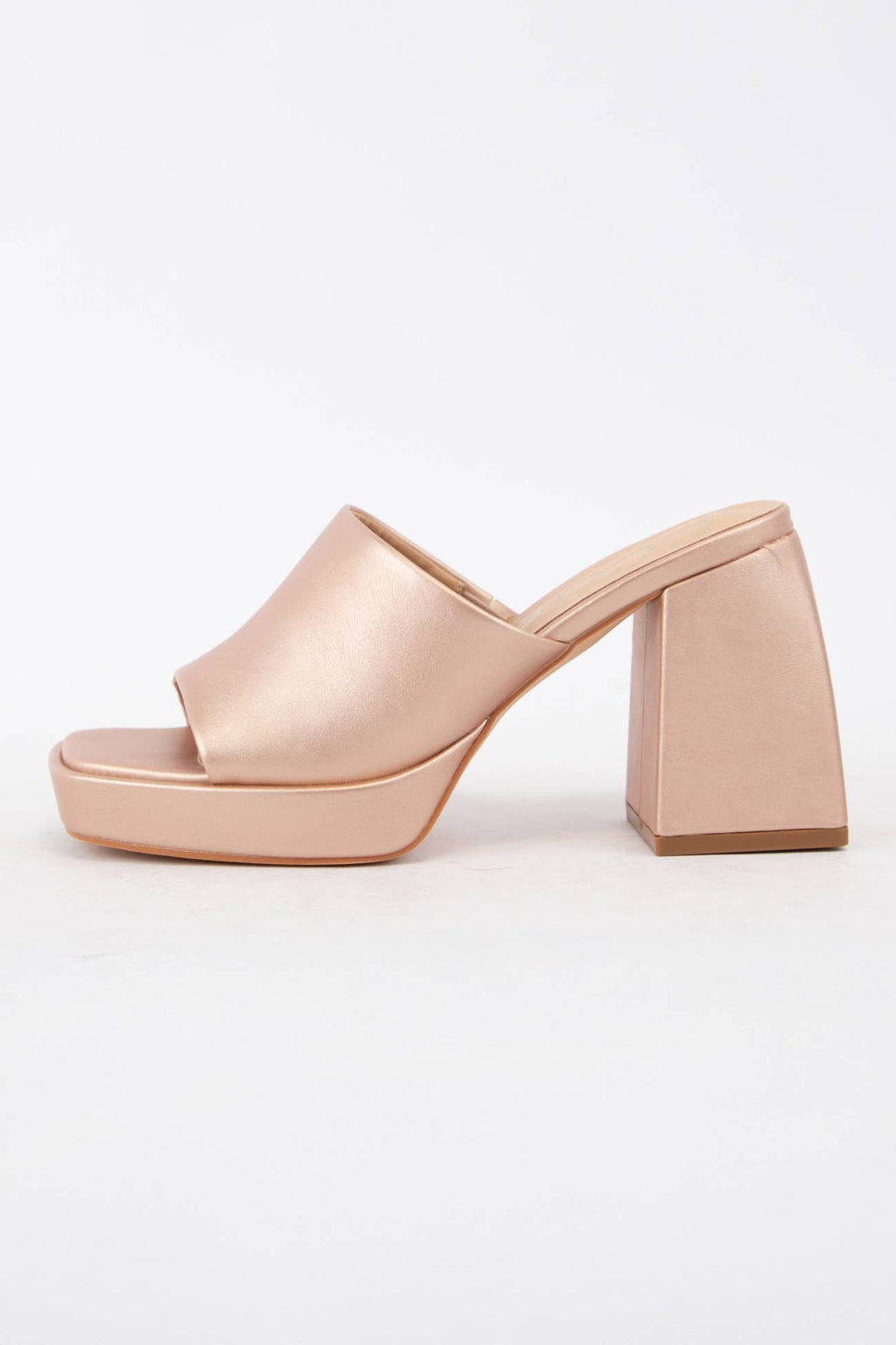 DORIS Rose Gold Platform Mule Heels with Retro Square Toe De