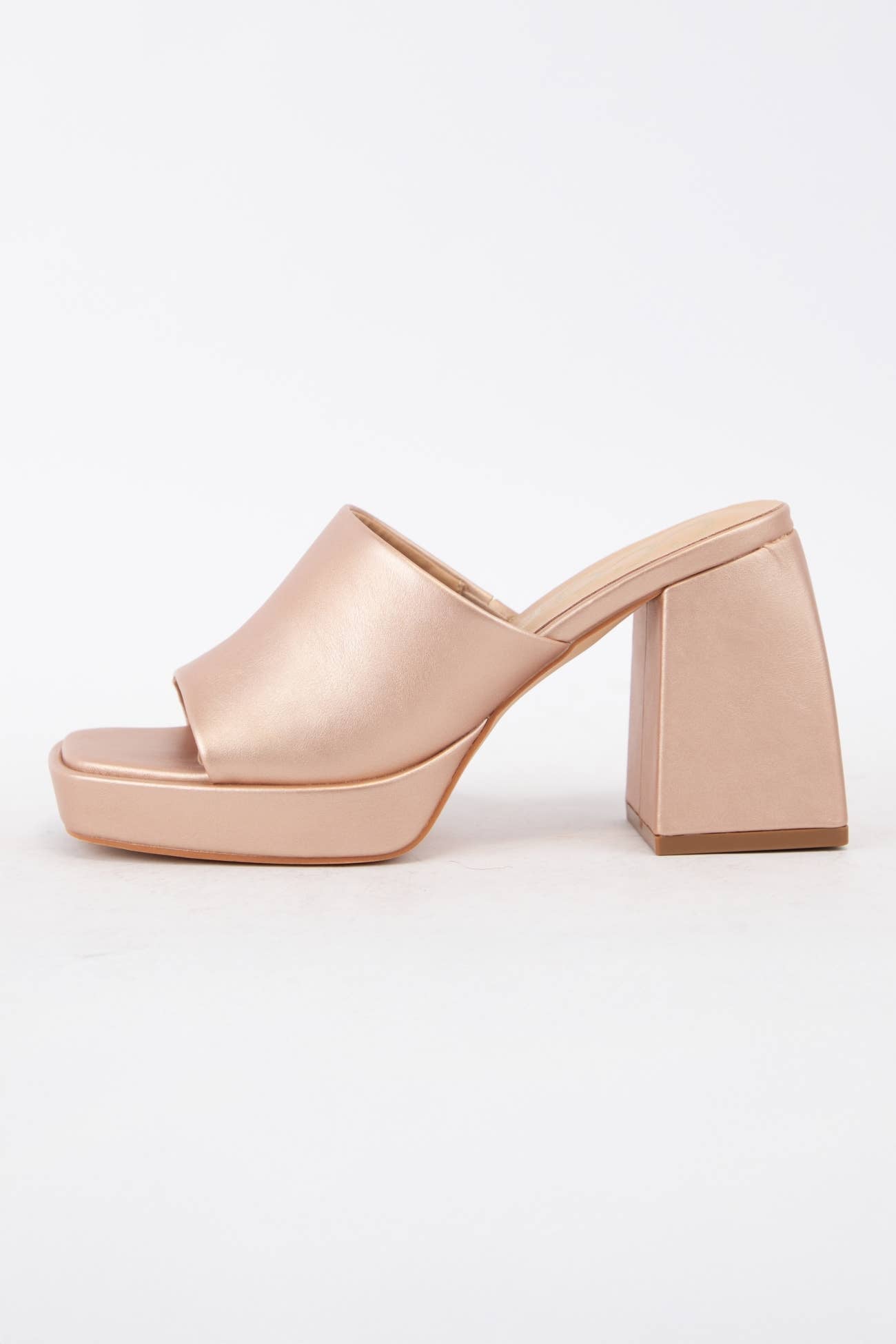DORIS Rose Gold Platform Mule Heels with Retro Square Toe De