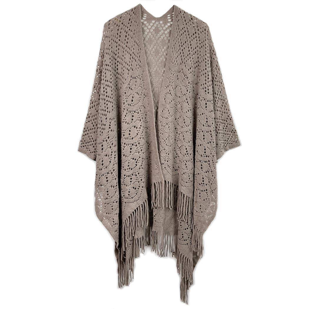 Solid Color Crochet Ruana with Fringes