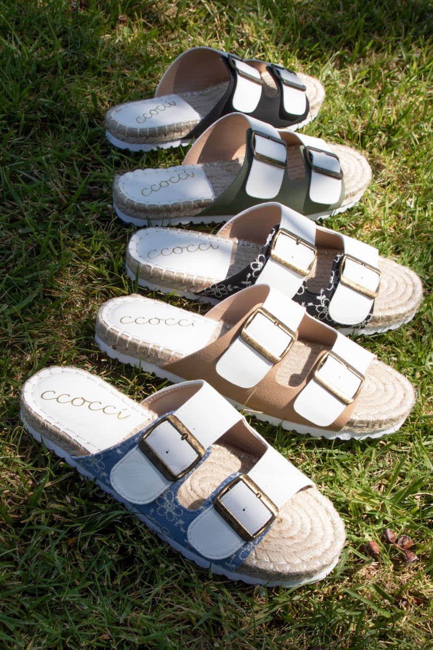 DAYTON Double Strap Espadrille Sandals Color Block Footbed S