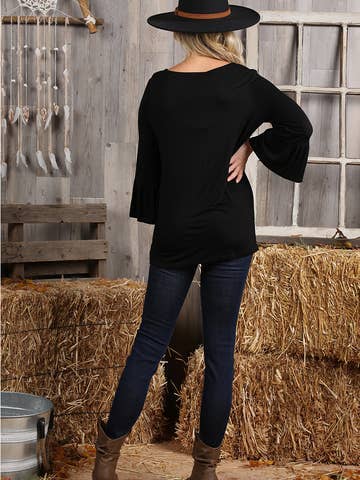 3/4 SLEEVE WITH NECK STRING DETAILED TOP