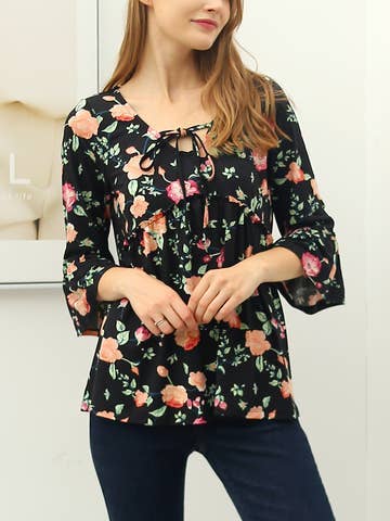 3/4 SLEEVE WITH NECK STRING DETAILED TOP