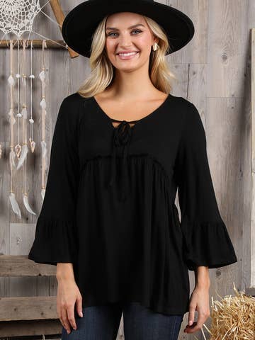 3/4 SLEEVE WITH NECK STRING DETAILED TOP