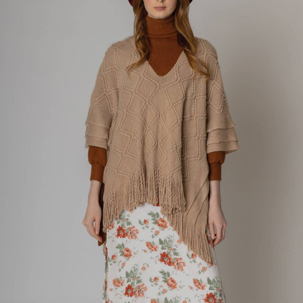 Crochet Patterned Poncho with Fringes