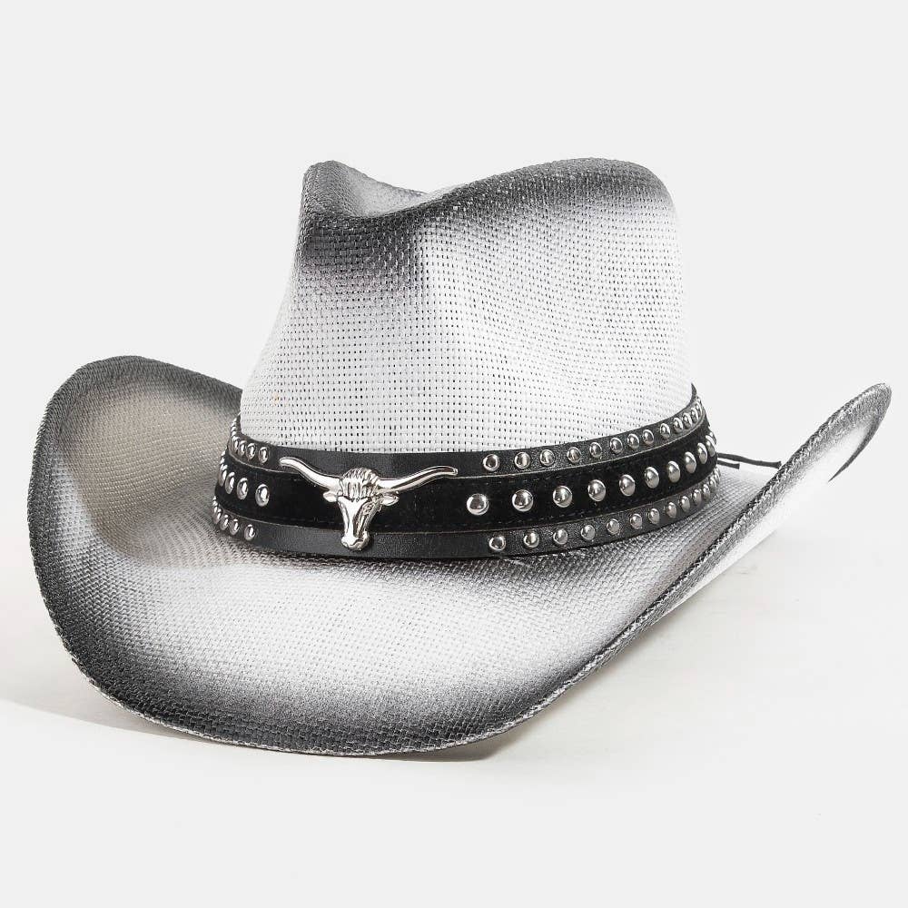 Western Long Horn Studded Strap Straw Cowboy Hat