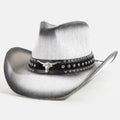 Western Long Horn Studded Strap Straw Cowboy Hat