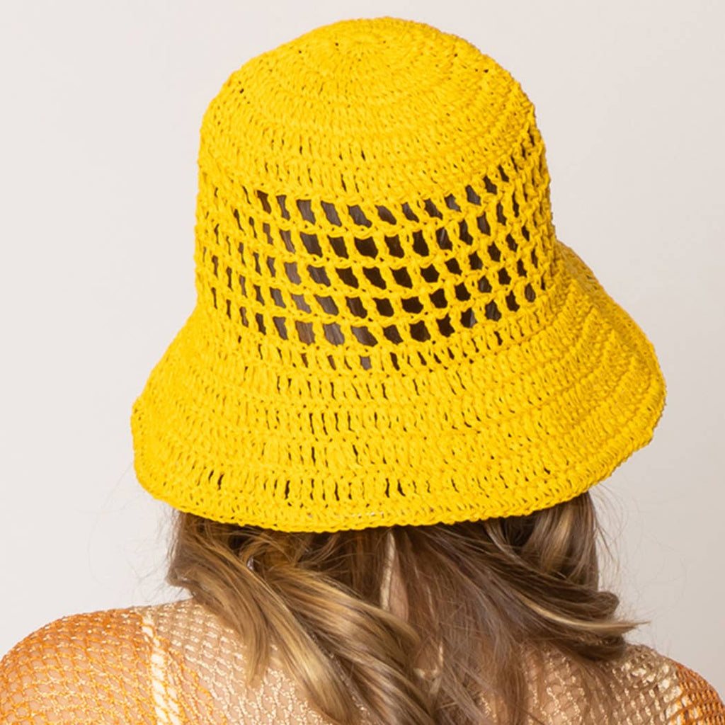 Solid Summer Beach Straw Crochet Bucket Hat