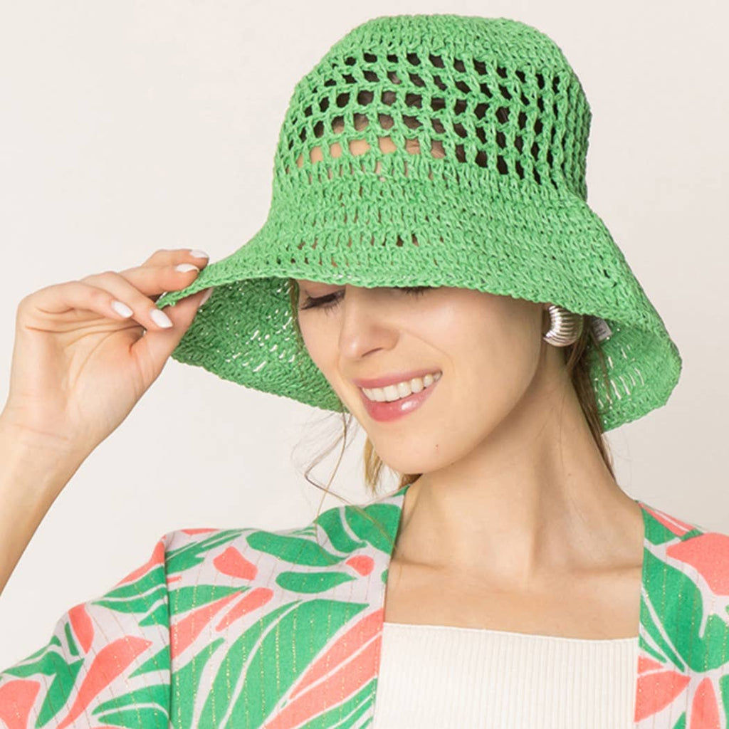 Solid Summer Beach Straw Crochet Bucket Hat