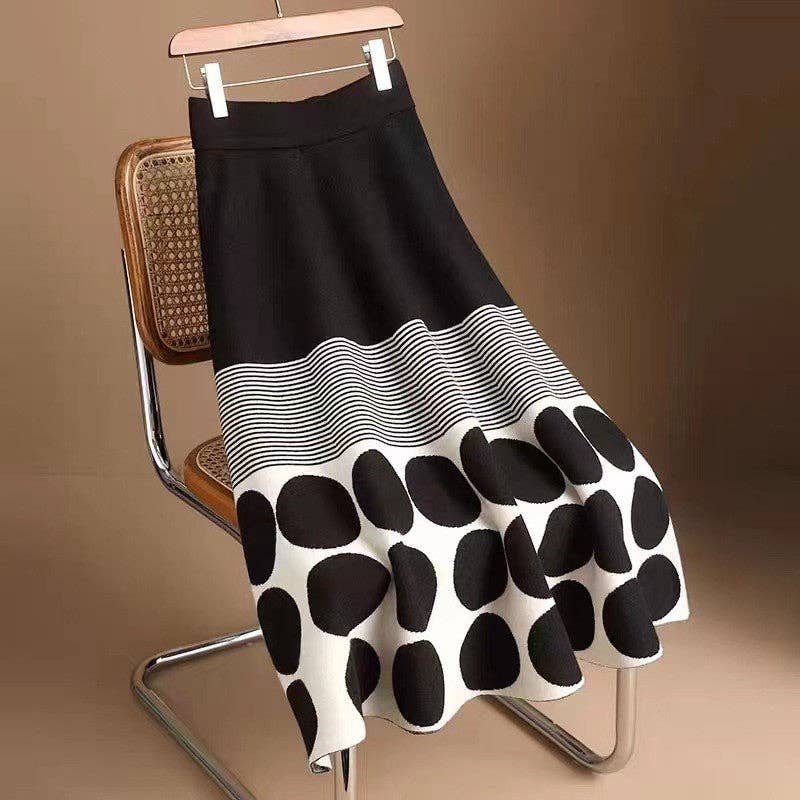 Knit Midi Skirt With Polka Dot Stripes