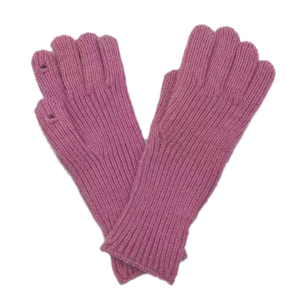Solid Ribbed Knit Gloves