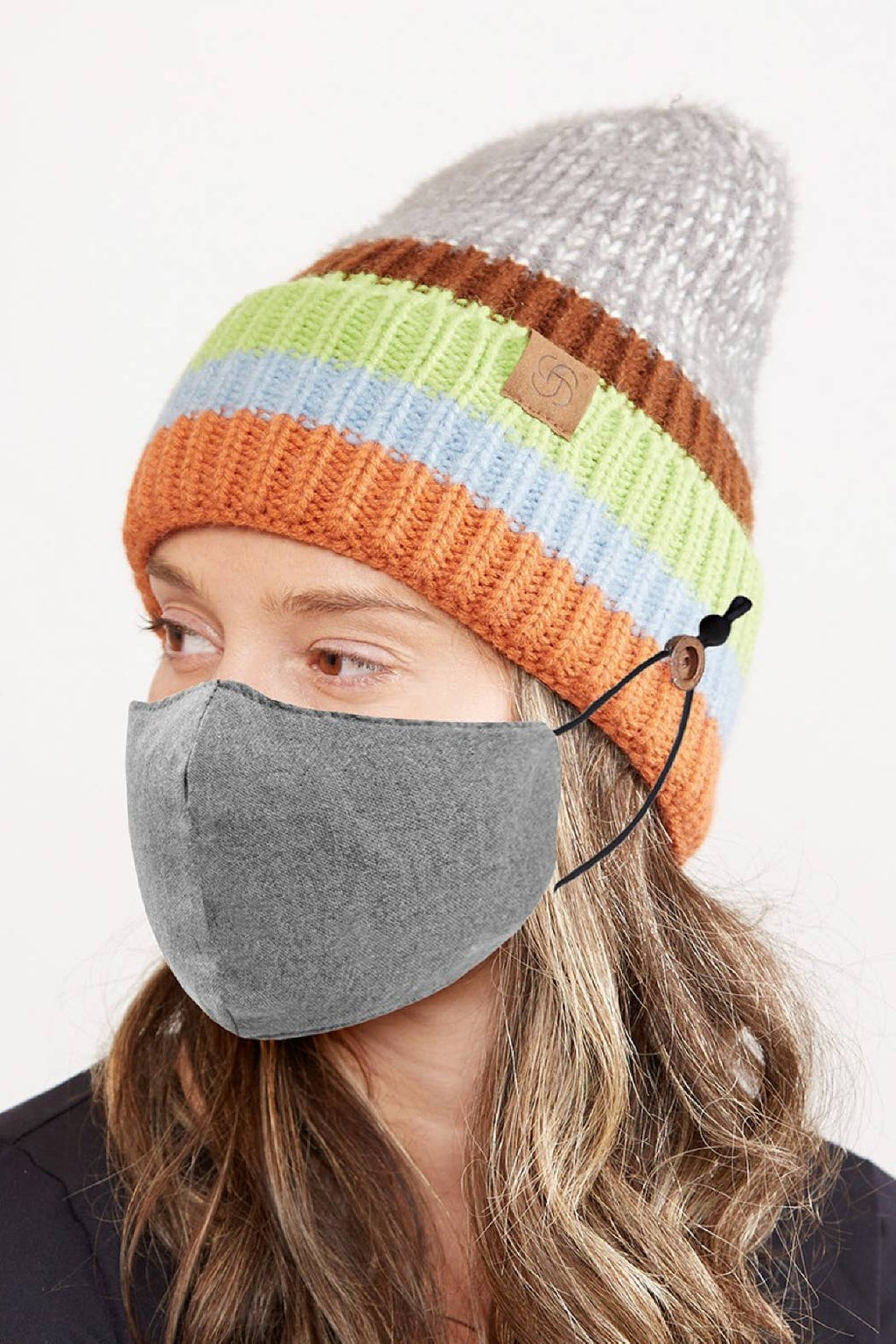 Mixed Color Knit Ribbed Beanie with Button
