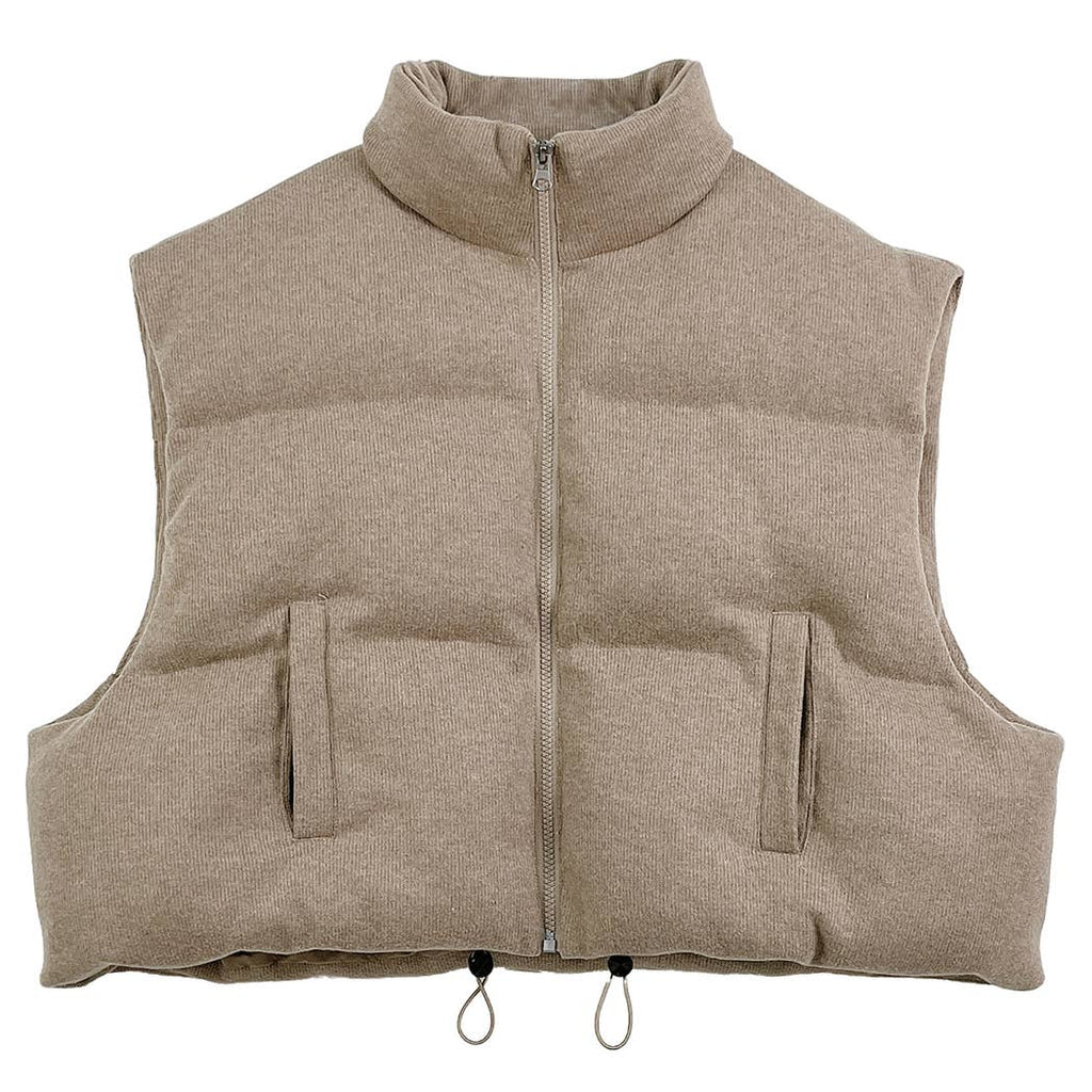 Knit Padded Crop Zip-Up Vest