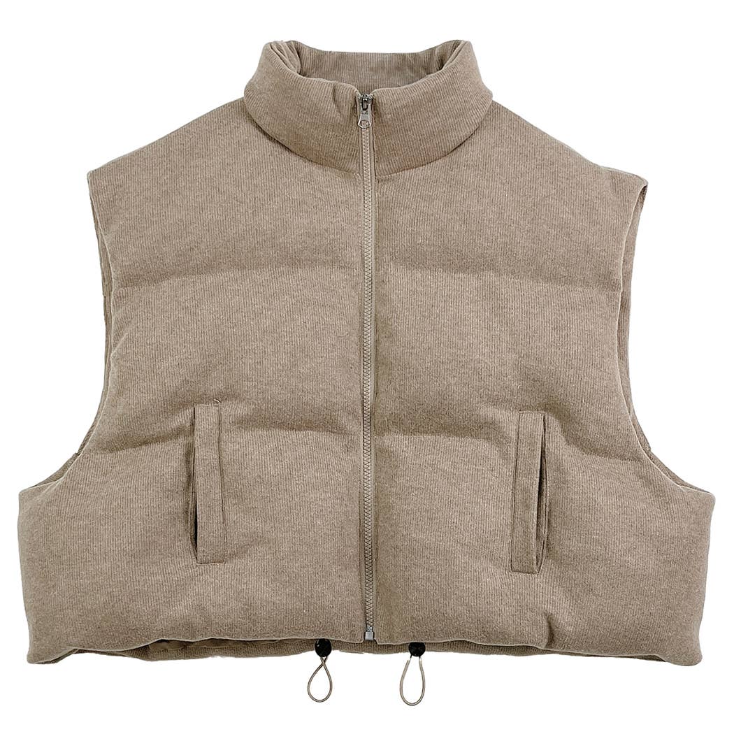 Knit Padded Crop Zip-Up Vest