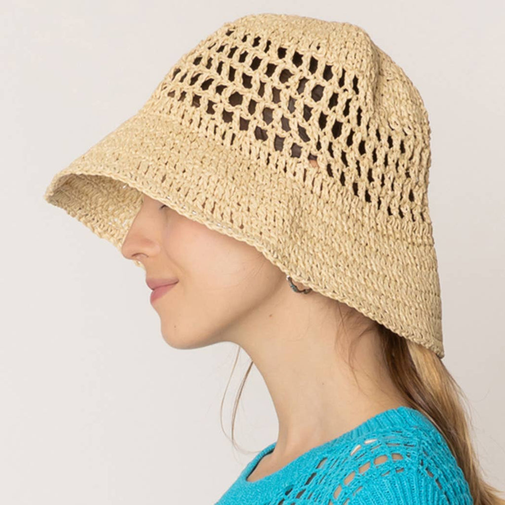 Solid Summer Beach Straw Crochet Bucket Hat
