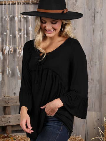 3/4 SLEEVE WITH NECK STRING DETAILED TOP