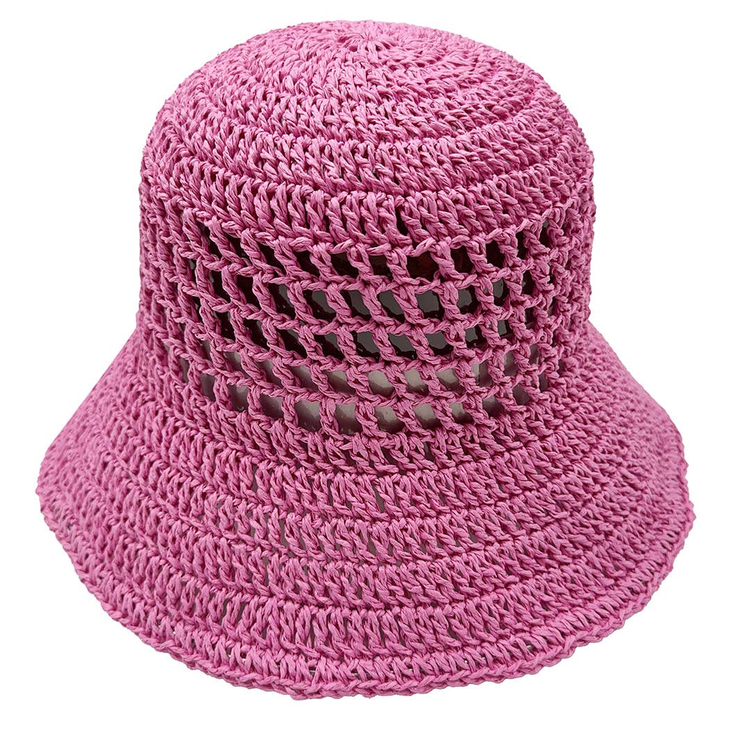 Solid Summer Beach Straw Crochet Bucket Hat
