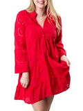Riley Eyelet Cotton Dress - Red - Limited Sizes