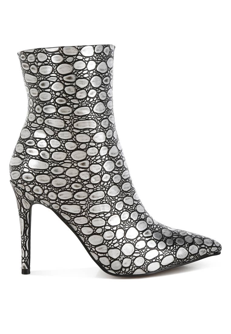 Moolah Embossed Stiletto Heel Ankle Boots (Copy)