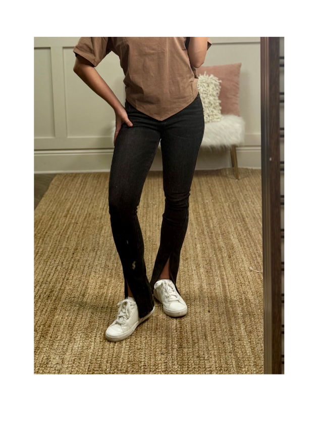 Black Split Hem Skinny Jeans