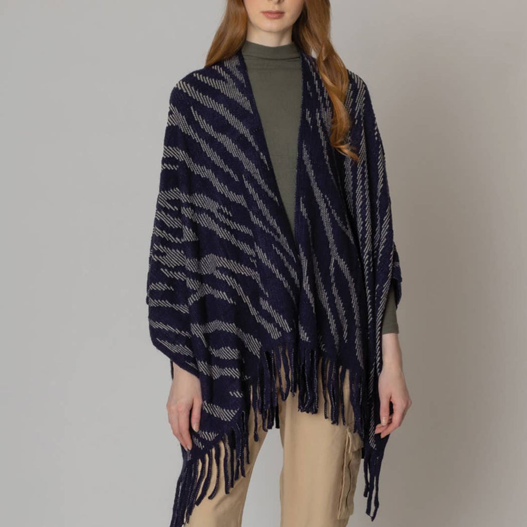 Zebra Crochet Ruana with Fringes