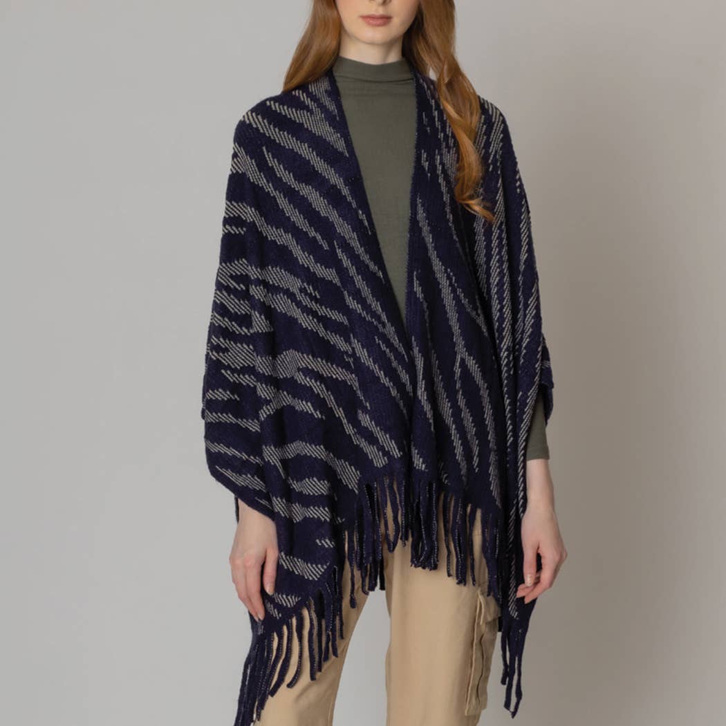 Zebra Crochet Ruana with Fringes