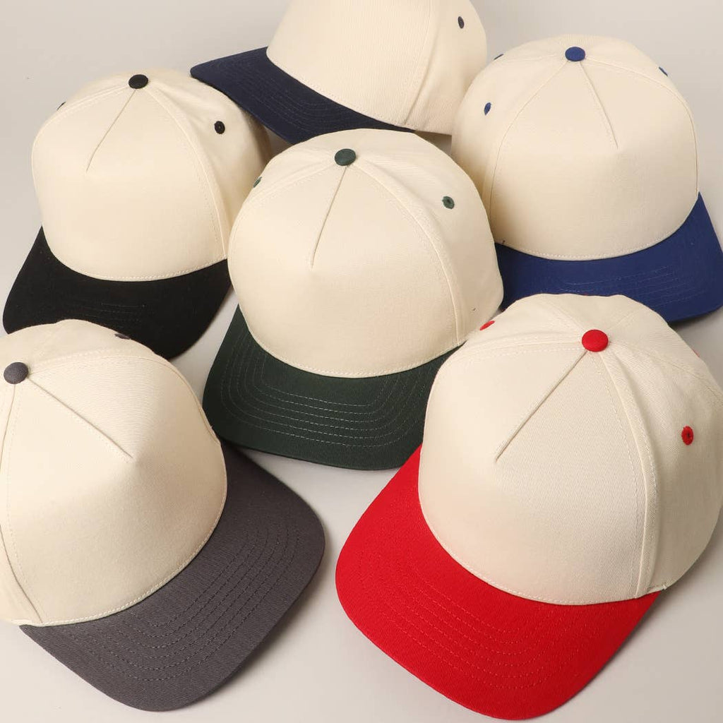 Solid Two-Tone Cotton 5 Panels Baseball Cap