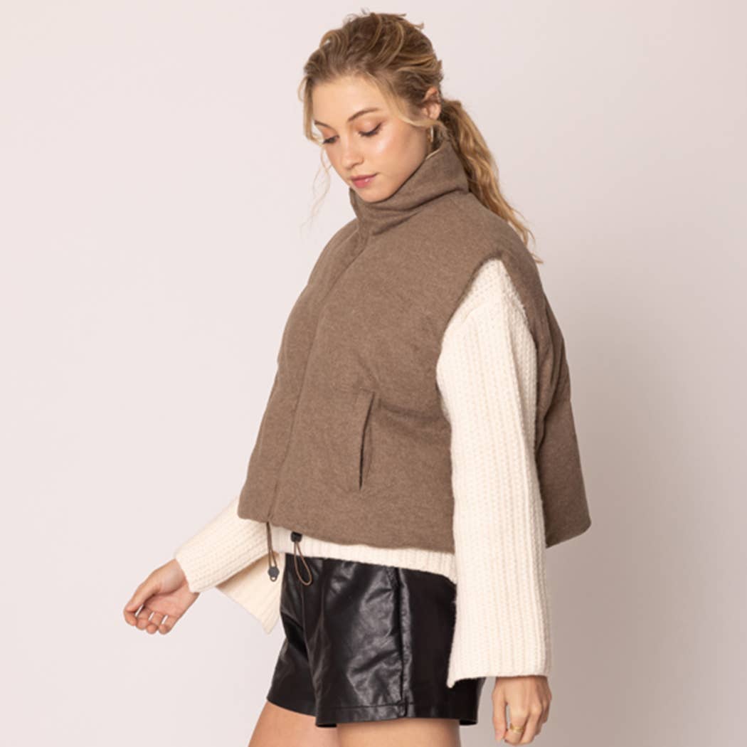 Knit Padded Crop Zip-Up Vest
