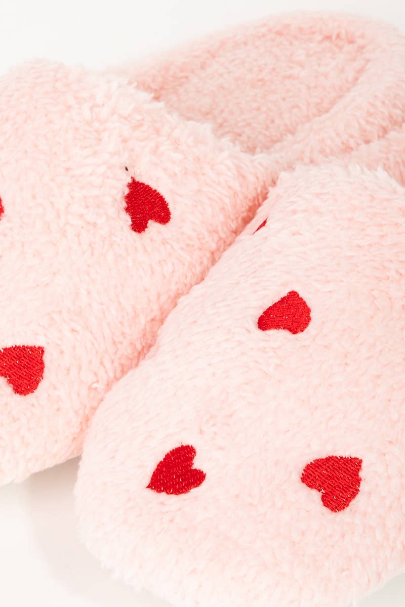 Love Heart Print Faux Fur Slippers
