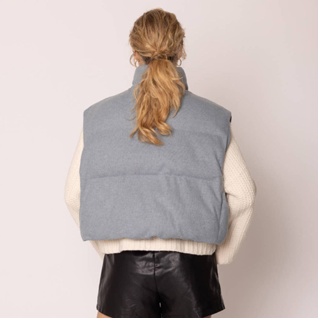 Knit Padded Crop Zip-Up Vest