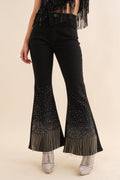 80018P - Cotton Stretch Studded Rhinestone Fringe Jeans
