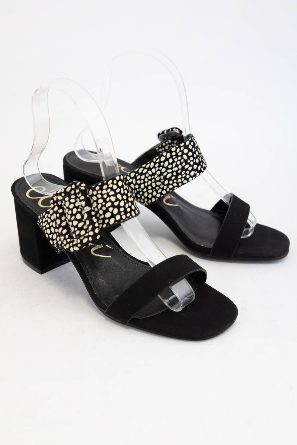 SALLY Double Strap Block Heel Sandals Pattern Strap Heels