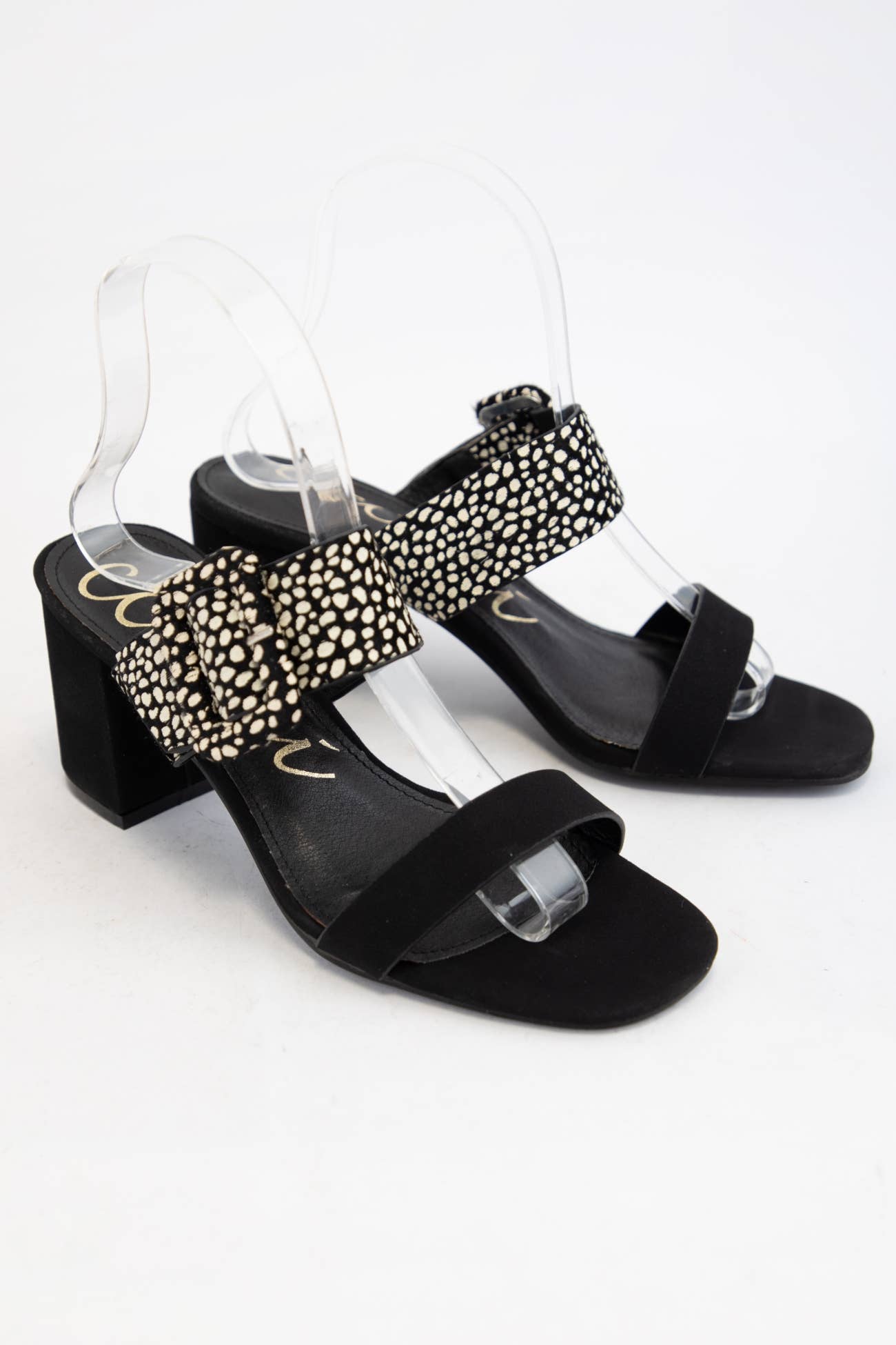 SALLY Double Strap Block Heel Sandals Pattern Strap Heels