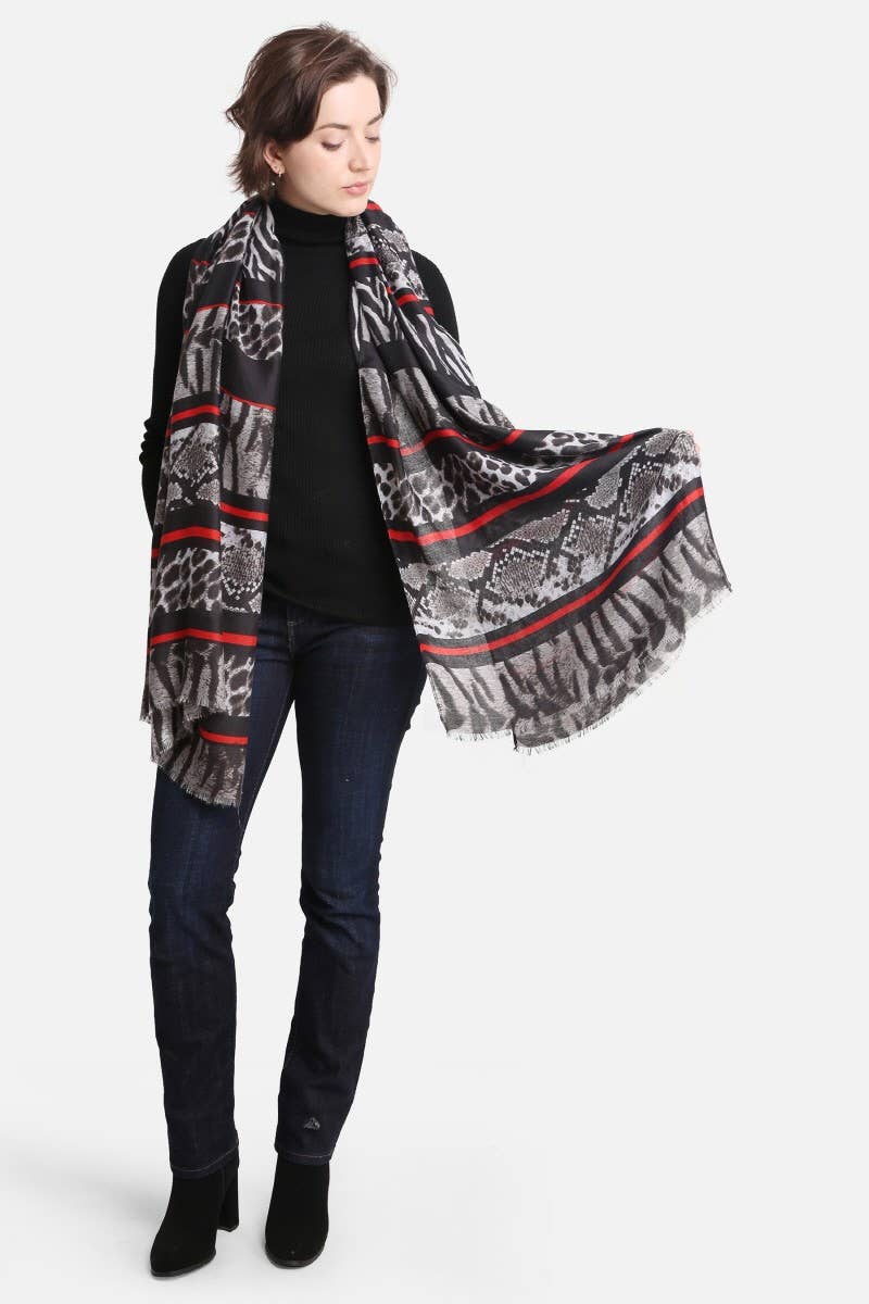 Women's Mixed Animal Print Oblong Scarf