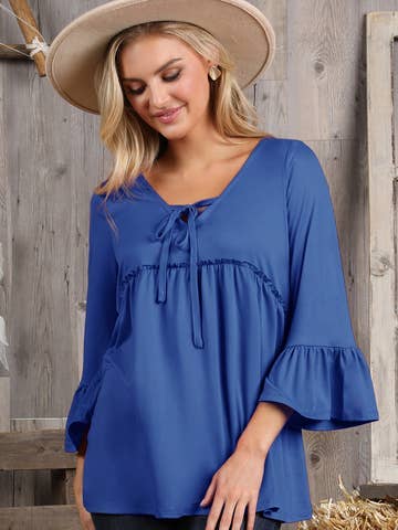 3/4 SLEEVE WITH NECK STRING DETAILED TOP