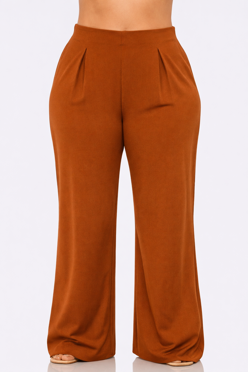 Plus Size Front Pleated Side Zipper Wide Leg Pants