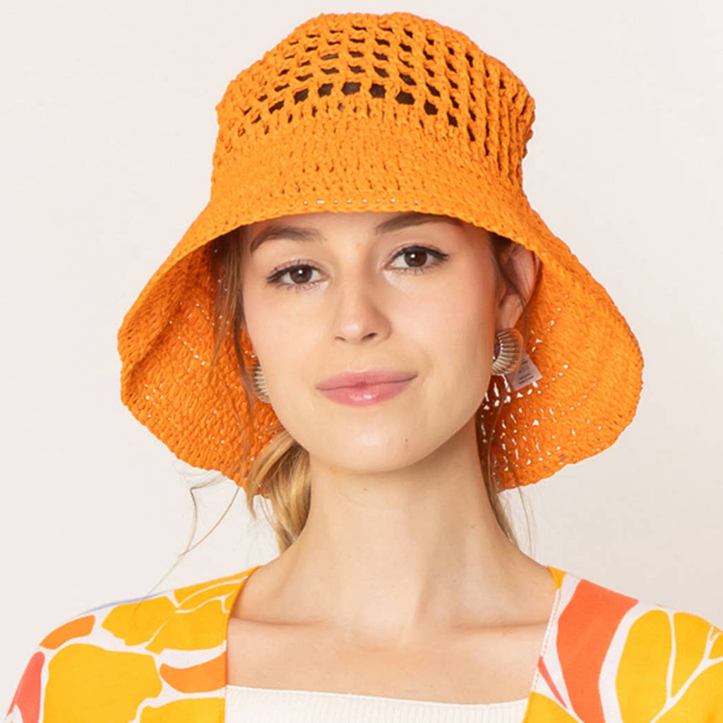 Solid Summer Beach Straw Crochet Bucket Hat