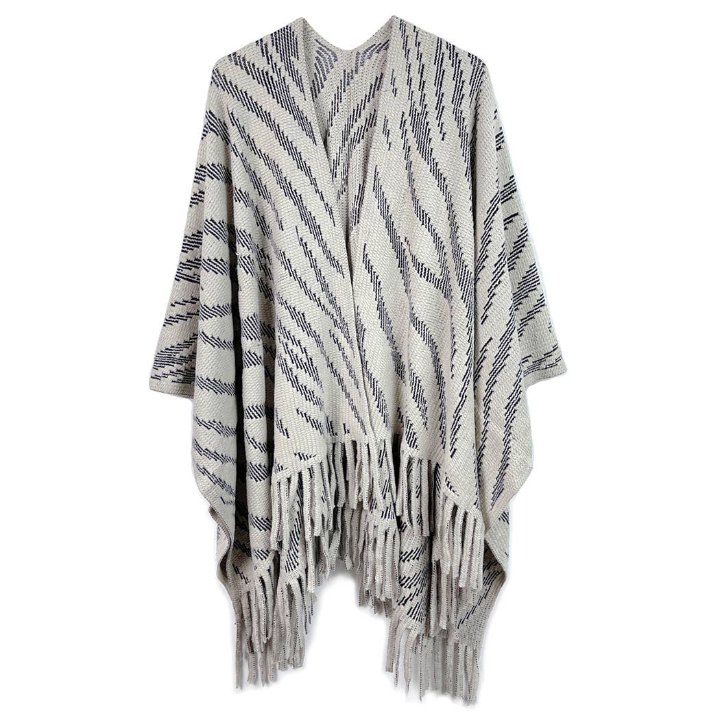 Zebra Crochet Ruana with Fringes