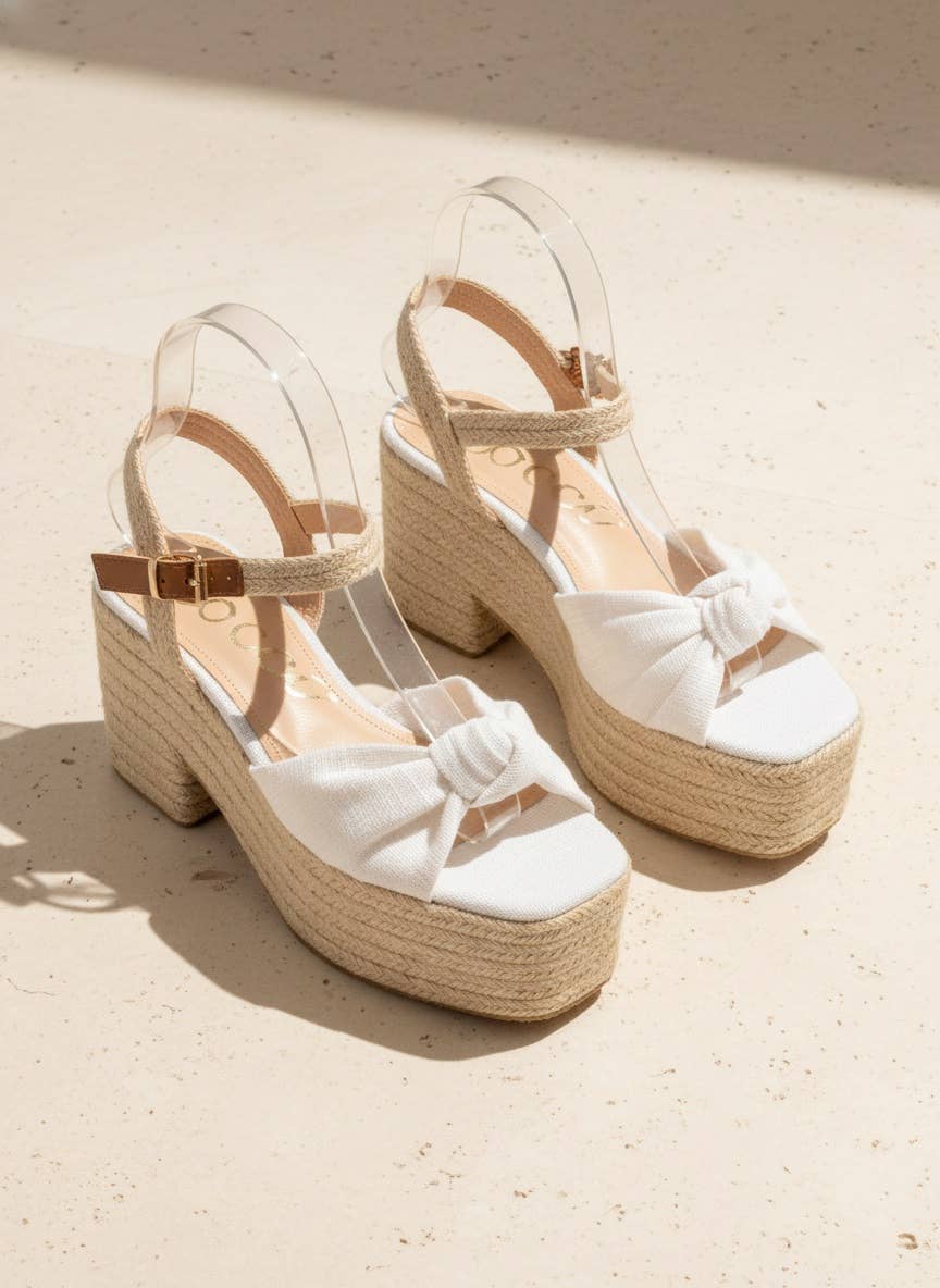 PALMER Bow Knot Platform Espadrille Sandals Ankle Strap Wedg