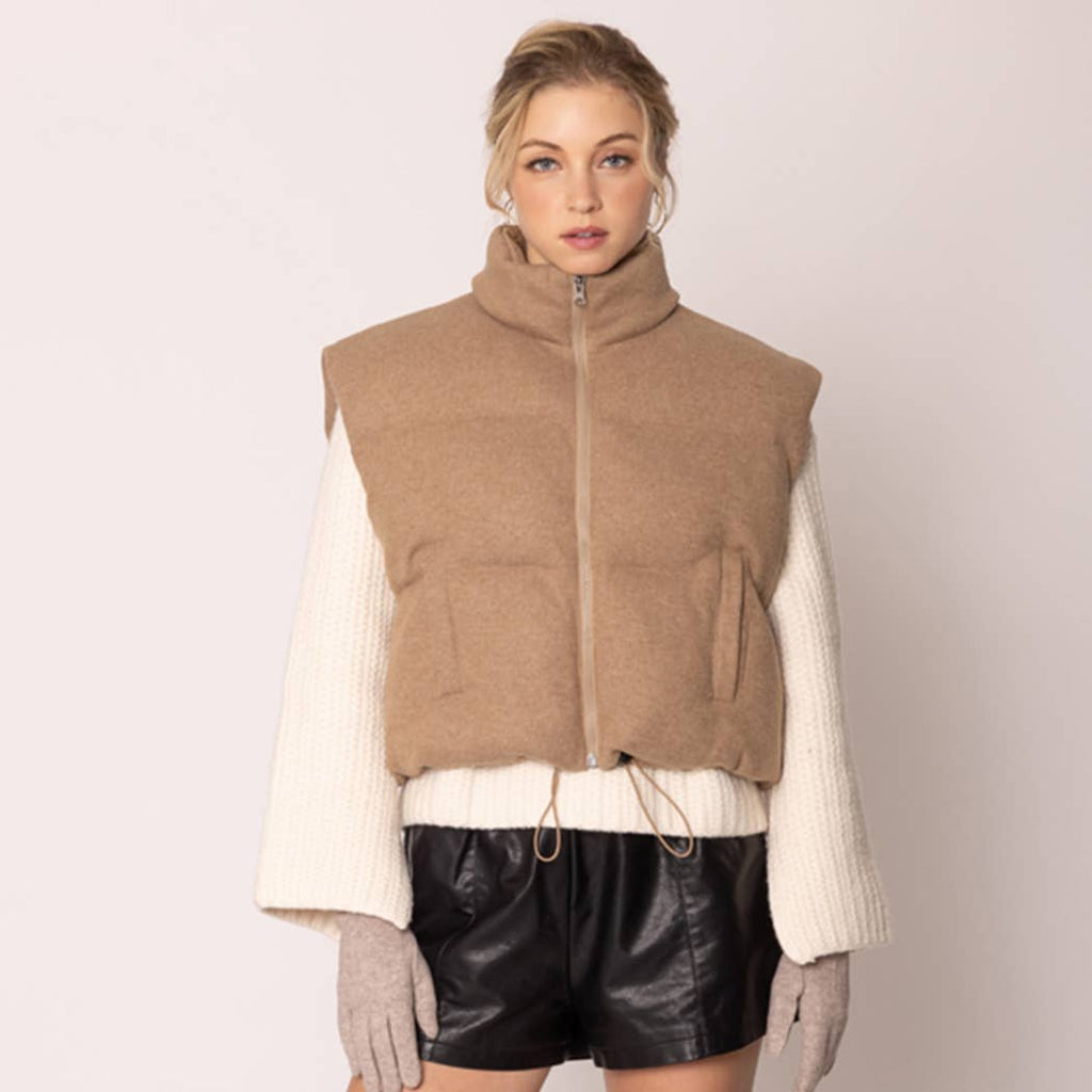 Knit Padded Crop Zip-Up Vest