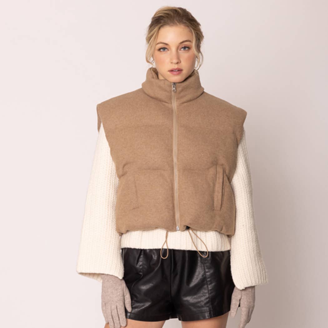 Knit Padded Crop Zip-Up Vest