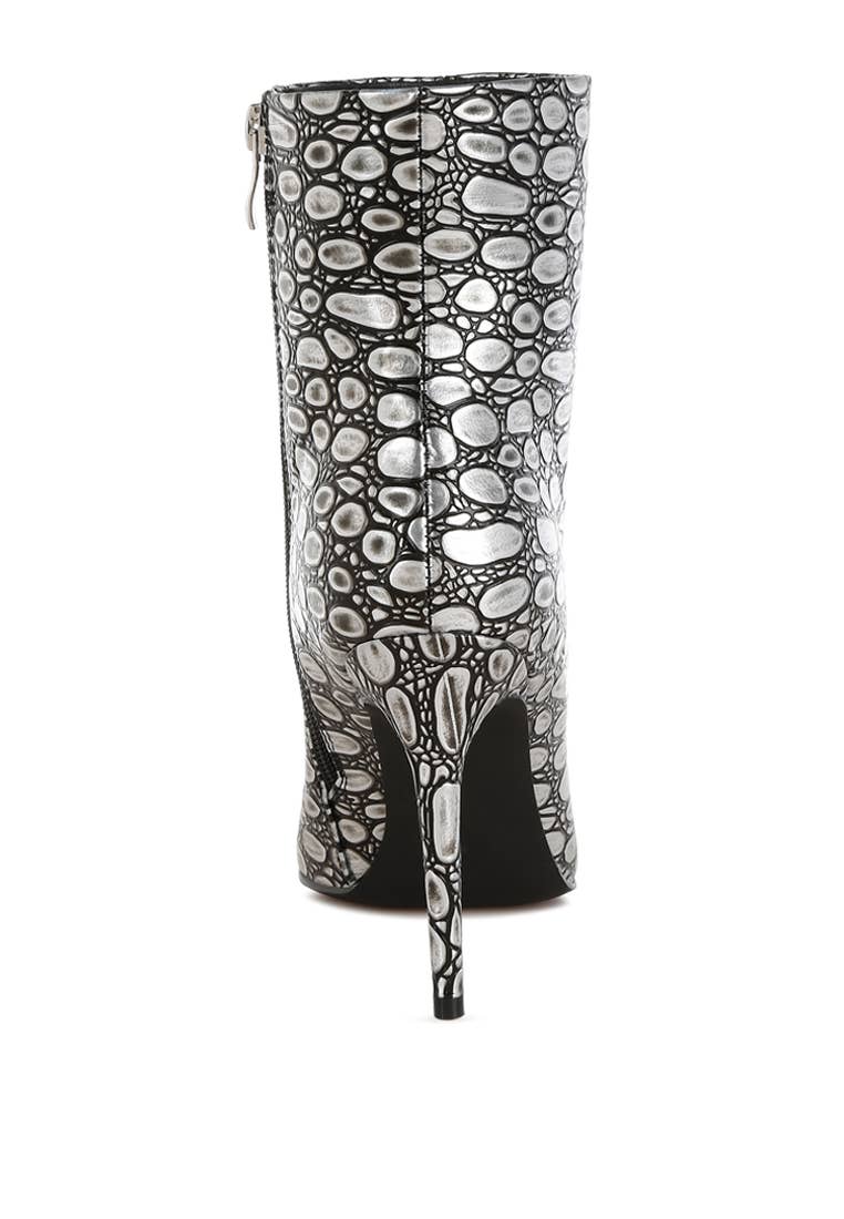 Moolah Embossed Stiletto Heel Ankle Boots (Copy)